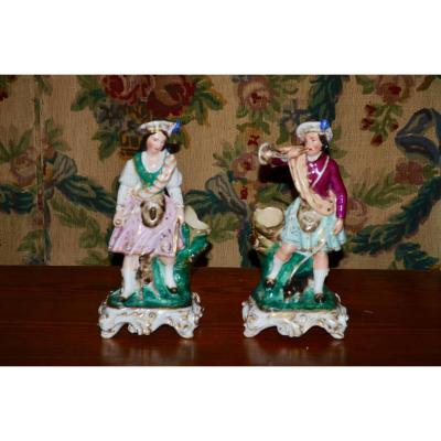 Couple Of Porcelain Characters Old Paris 19th Century
