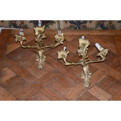 Pair Of Gilded Bronze Sconces Napoleon III
