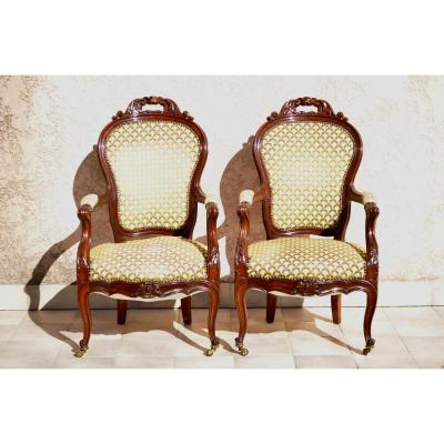 Pair Of Armchairs In Mahogany Middle Nineteenth Century