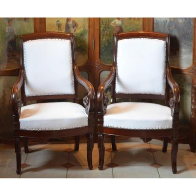 Pair Of Mahogany Armchairs Restoration Period