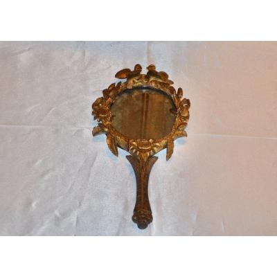 Hand Faced Mirror In Golden Wood 19th Century