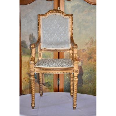 Childrens Chair In Golden Wood 19th Century Louis XIV And Louis XVI Style
