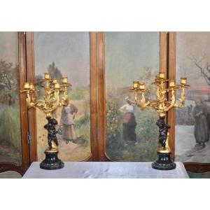 Pair Of Candelabra In Gilt Bronze With
