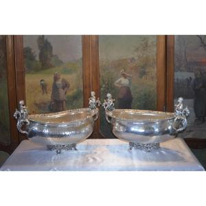 Important Pair Of Table Planters / Table Centerpieces With Putti 19th Century