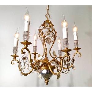 Chandelier Crystal And Gold Metal With 6 Arms Of Light Louis XV