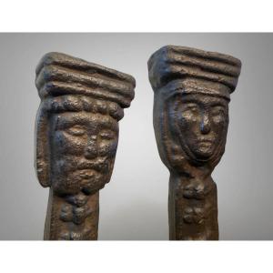 Pair Of Gothic Cast Iron Andirons