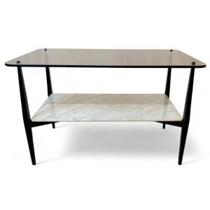 Smoked Glass Coffee Table Marble Wrought Iron Structure Mid 20th Century Modernist Finland