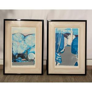 Gabriel Godard (1933-2023) Pair Of Blue Lithographs Artist Edition Signed