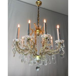 10-light Crystal And Bronze Chandelier