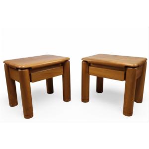 Pair Of Solid Elm Bedside Tables From The 1970s In The Style Of Pierre Chapo 