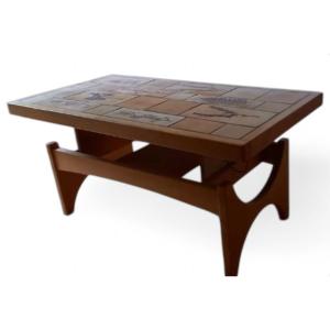Jean Derval And Roger Capron Coffee Table Rise And Fall Oak And Ochre Ceramic