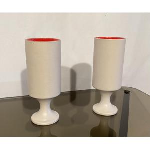 Pol Chambost Pair Of Signed Glasses On Pedestal Model 2049