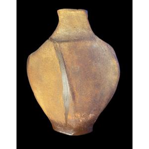 Jacques Laroussinie Ceramics, Free-form, Flat, Architectural Stoneware Vase, 1970