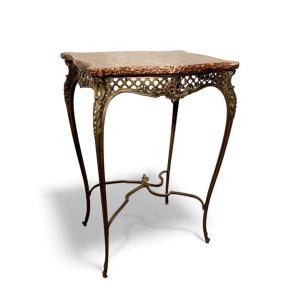 Louis XV Rocaille Bronze And Marble Side Table, 19th Century 