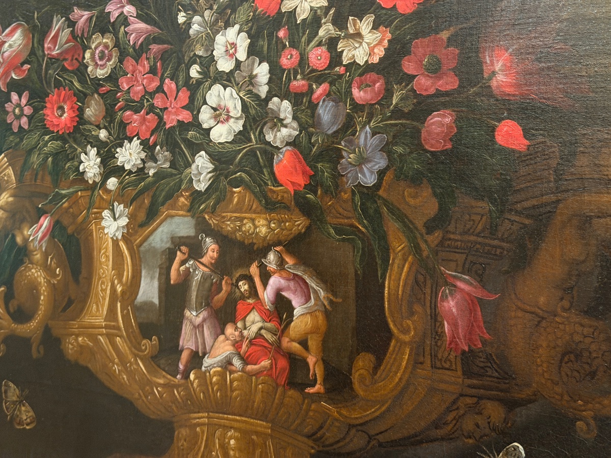 Natura Morta Con Fiori – Attribuita Al Maestro Dei Vasi Grotteschi – XVII Secolo-photo-3