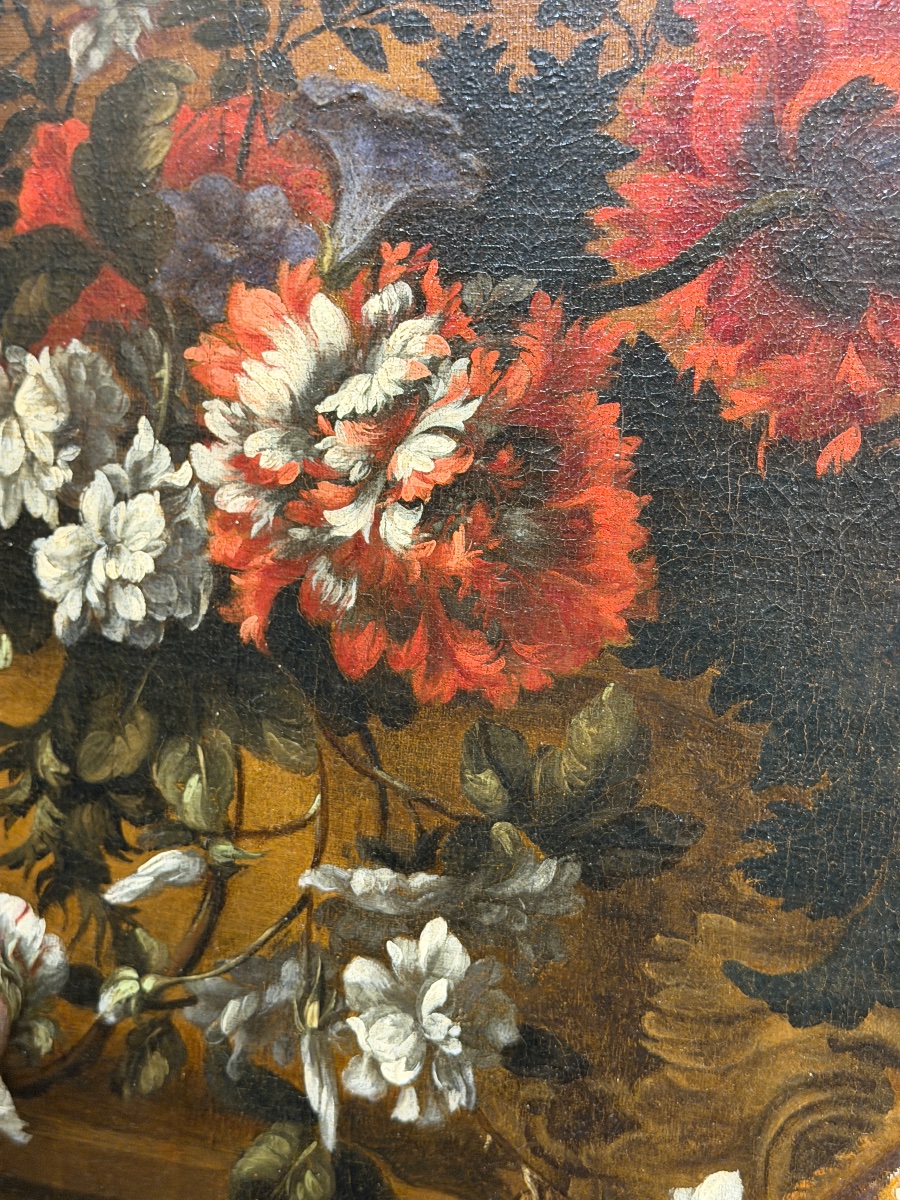 Natura Morta Con Vaso Di Fiori, Orologio Da Tavolo E Uva – Pierre-Nicolas Huilliot – XVIII sec-photo-2