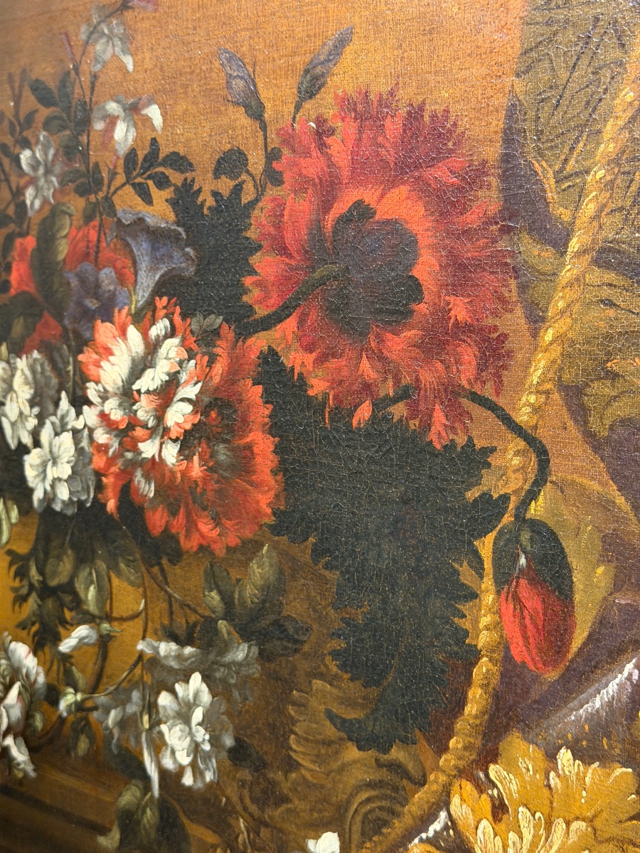 Natura Morta Con Vaso Di Fiori, Orologio Da Tavolo E Uva – Pierre-Nicolas Huilliot – XVIII sec-photo-4