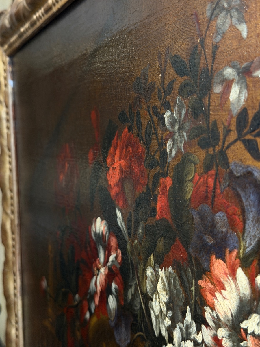 Natura Morta Con Vaso Di Fiori, Orologio Da Tavolo E Uva – Pierre-Nicolas Huilliot – XVIII sec-photo-2