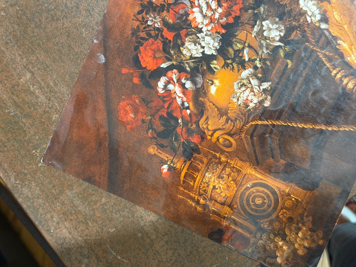 Natura Morta Con Vaso Di Fiori, Orologio Da Tavolo E Uva – Pierre-Nicolas Huilliot – XVIII sec-photo-4