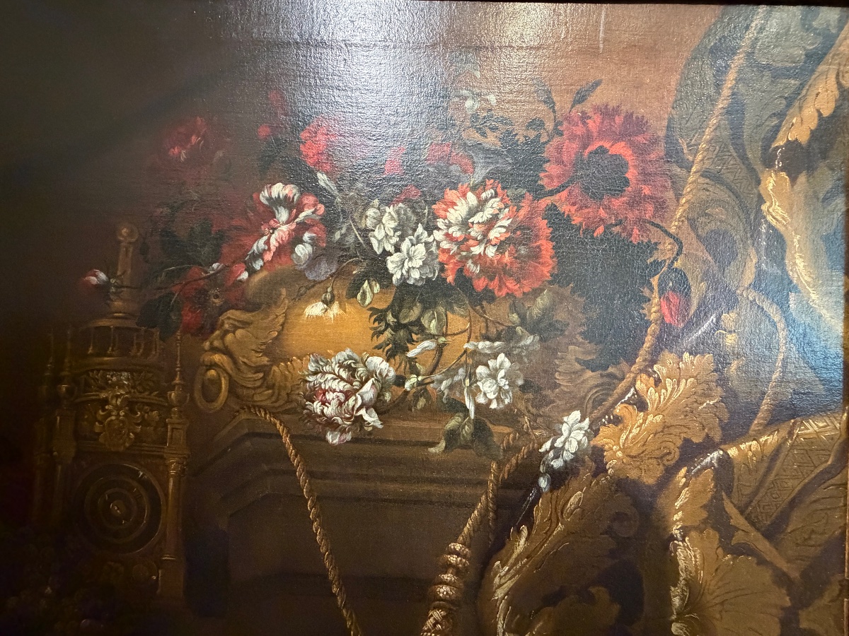 Natura Morta Con Vaso Di Fiori, Orologio Da Tavolo E Uva – Pierre-Nicolas Huilliot – XVIII sec