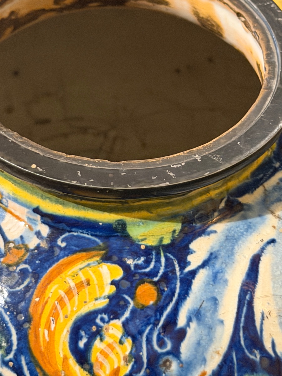 Grande vaso da farmacia in maiolica policroma con profili rinascimentali, Italia, XVI secolo-photo-1
