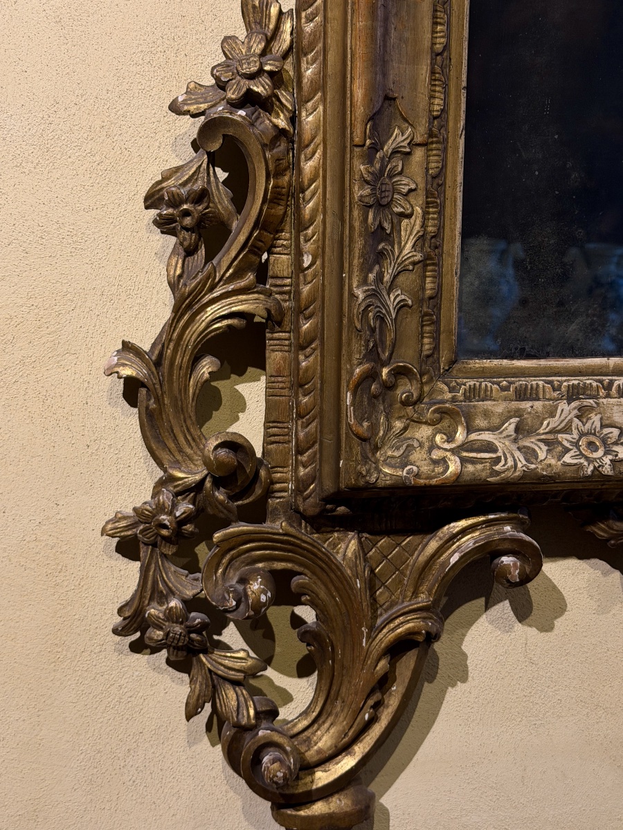 Importante specchiera Luigi XIV in legno intagliato e dorato, Venezia, fine XVII secolo-photo-3