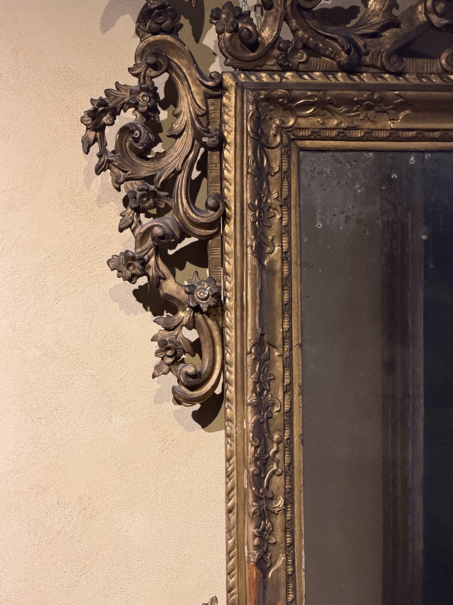 Importante specchiera Luigi XIV in legno intagliato e dorato, Venezia, fine XVII secolo-photo-1
