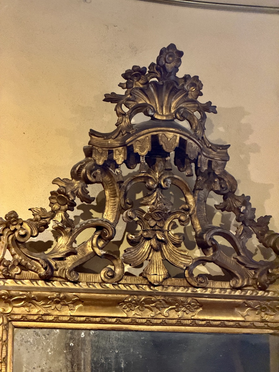 Importante specchiera Luigi XIV in legno intagliato e dorato, Venezia, fine XVII secolo-photo-2