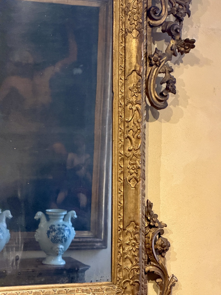 Importante specchiera Luigi XIV in legno intagliato e dorato, Venezia, fine XVII secolo-photo-3