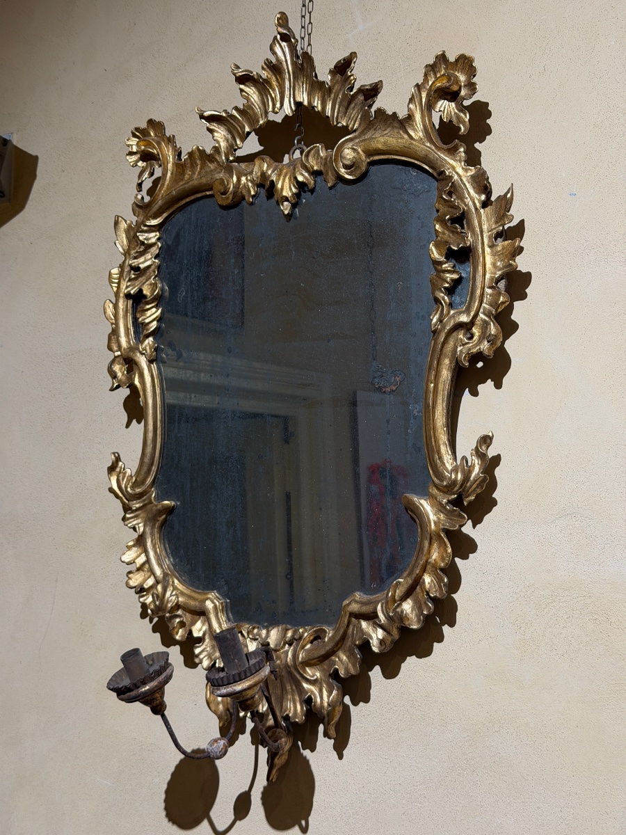 Specchiera Veneta Luigi XV in Legno Dorato con Lumi – XVIII Secolo-photo-2