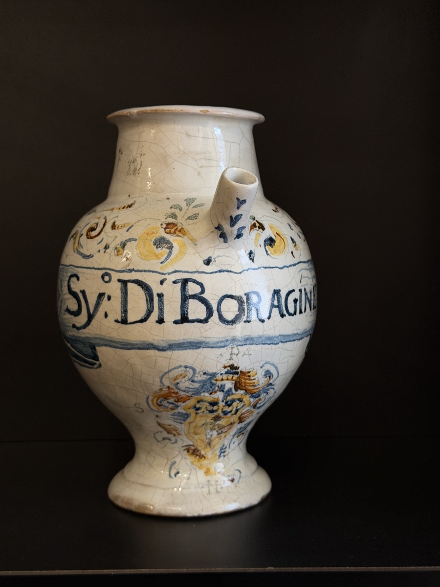 Albarello da farmacia in maiolica compendiaria di Faenza, fine XVI secolo