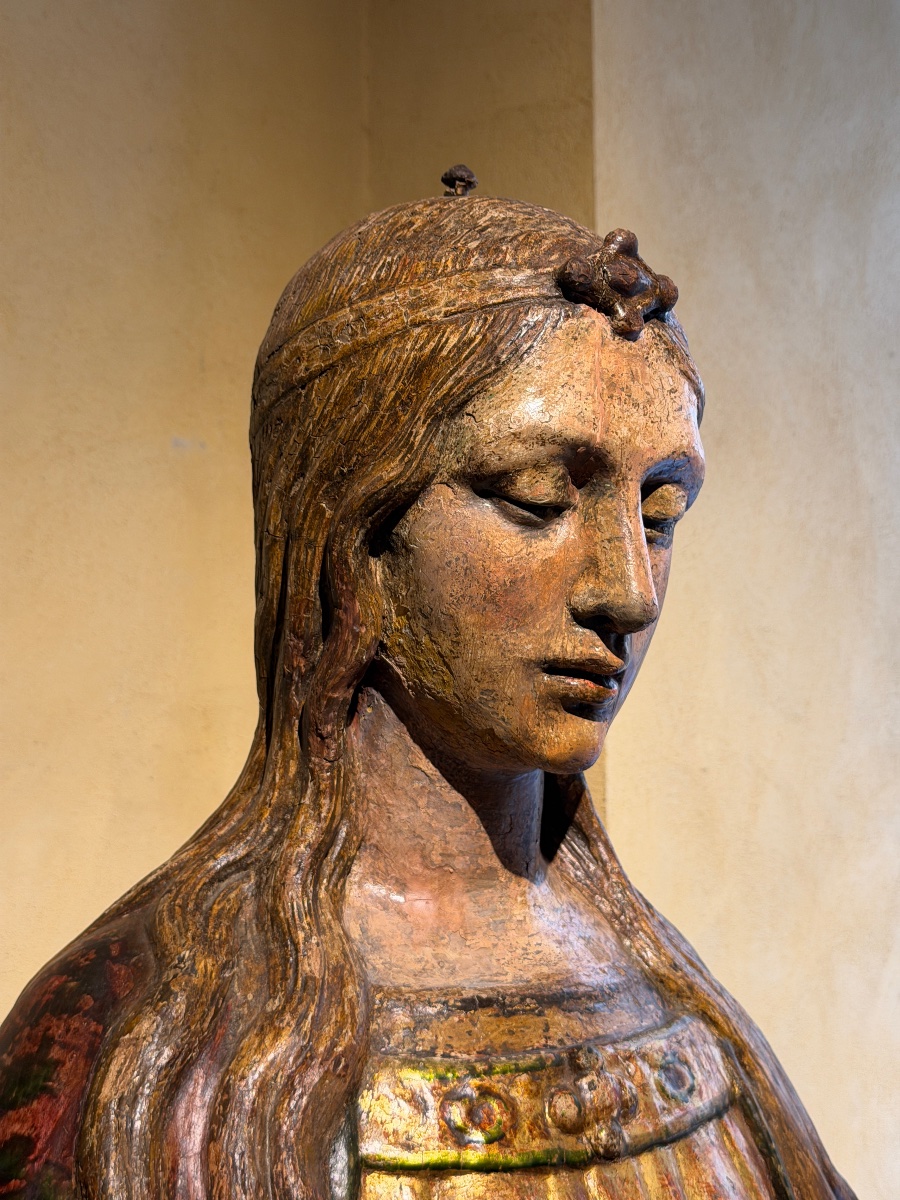 Grande scultura senese in legno policromo raffigurante figura biblica femminile, 1500 circa-photo-4