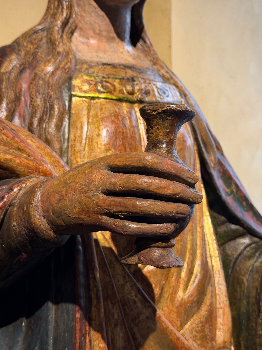 Grande scultura senese in legno policromo raffigurante figura biblica femminile, 1500 circa-photo-3