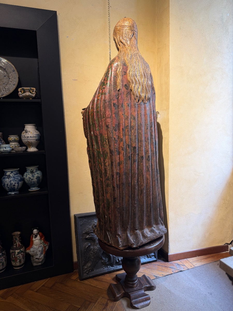 Grande scultura senese in legno policromo raffigurante figura biblica femminile, 1500 circa-photo-5