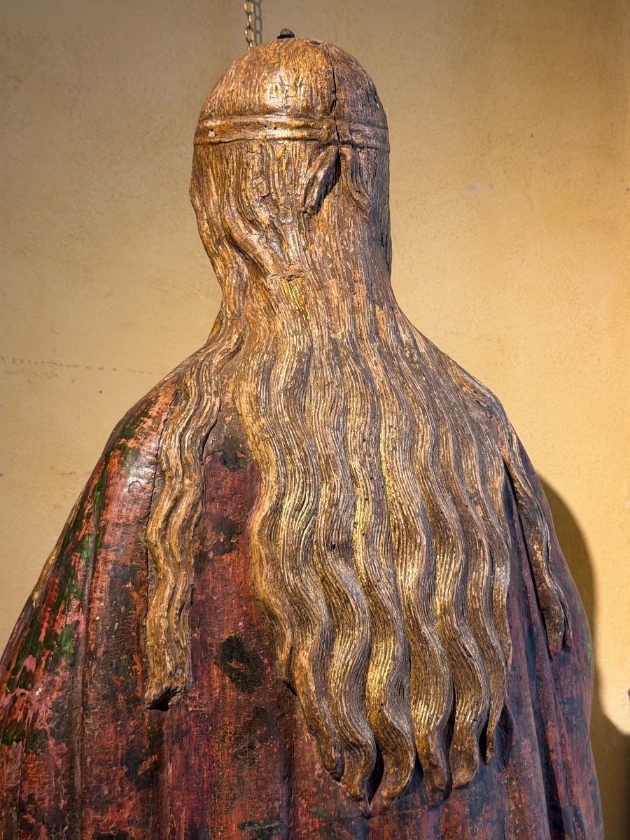 Grande scultura senese in legno policromo raffigurante figura biblica femminile, 1500 circa-photo-7