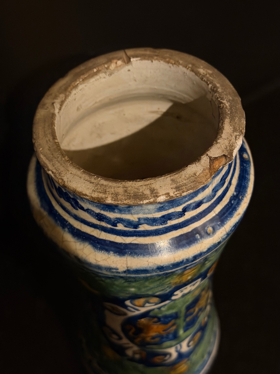 Albarello in maiolica policroma di Trapani, Sicilia, XVI secolo-photo-4