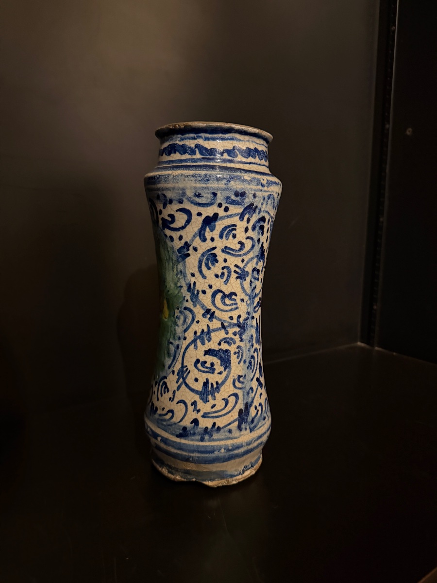 Albarello in maiolica policroma di Trapani, Sicilia, XVI secolo-photo-2
