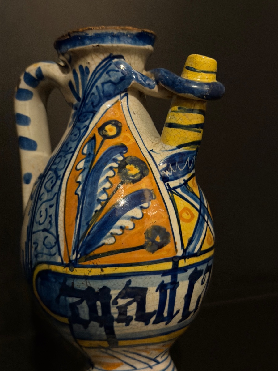 Boccale in maiolica policroma di Siena, XV secolo-photo-4