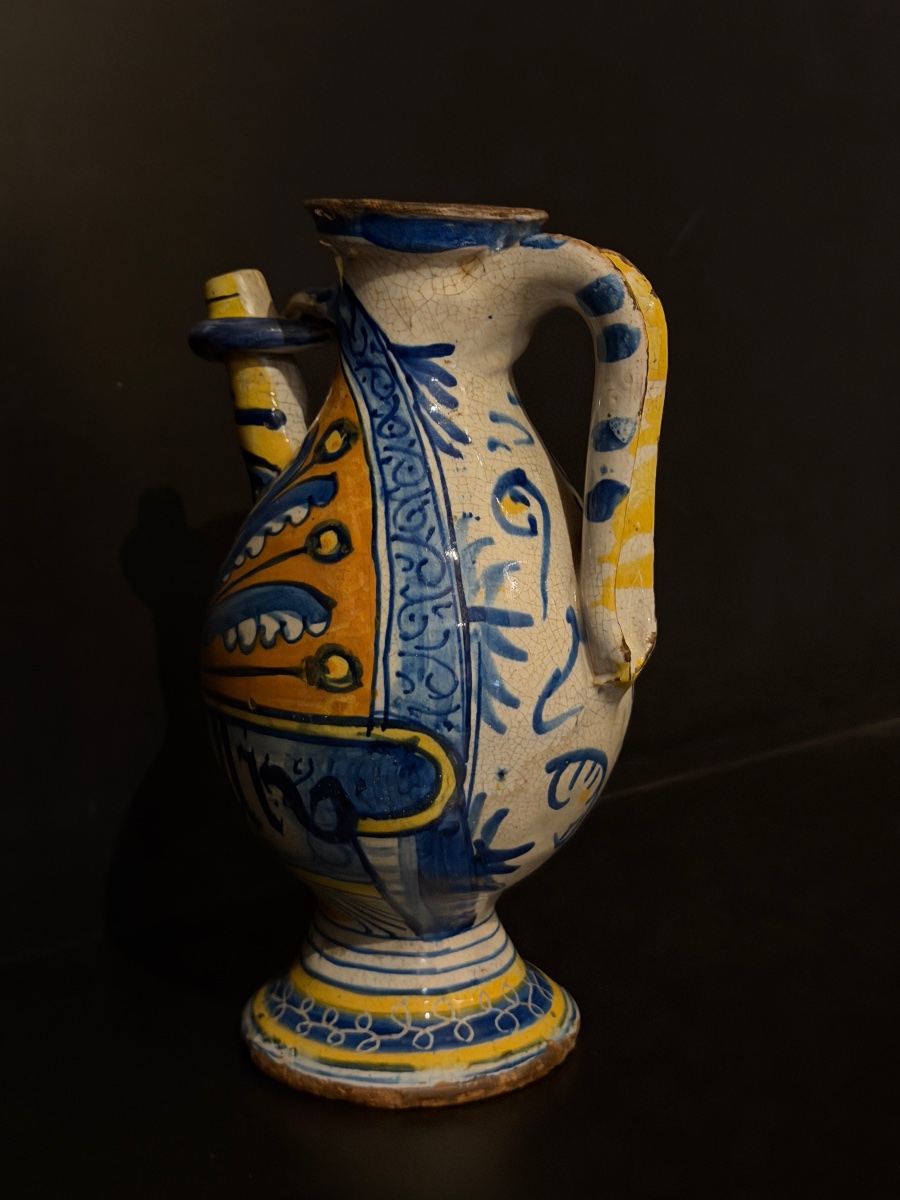 Boccale in maiolica policroma di Siena, XV secolo-photo-3