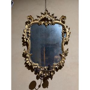 Specchiera Veneta Luigi XV in Legno Dorato con Lumi – XVIII Secolo
