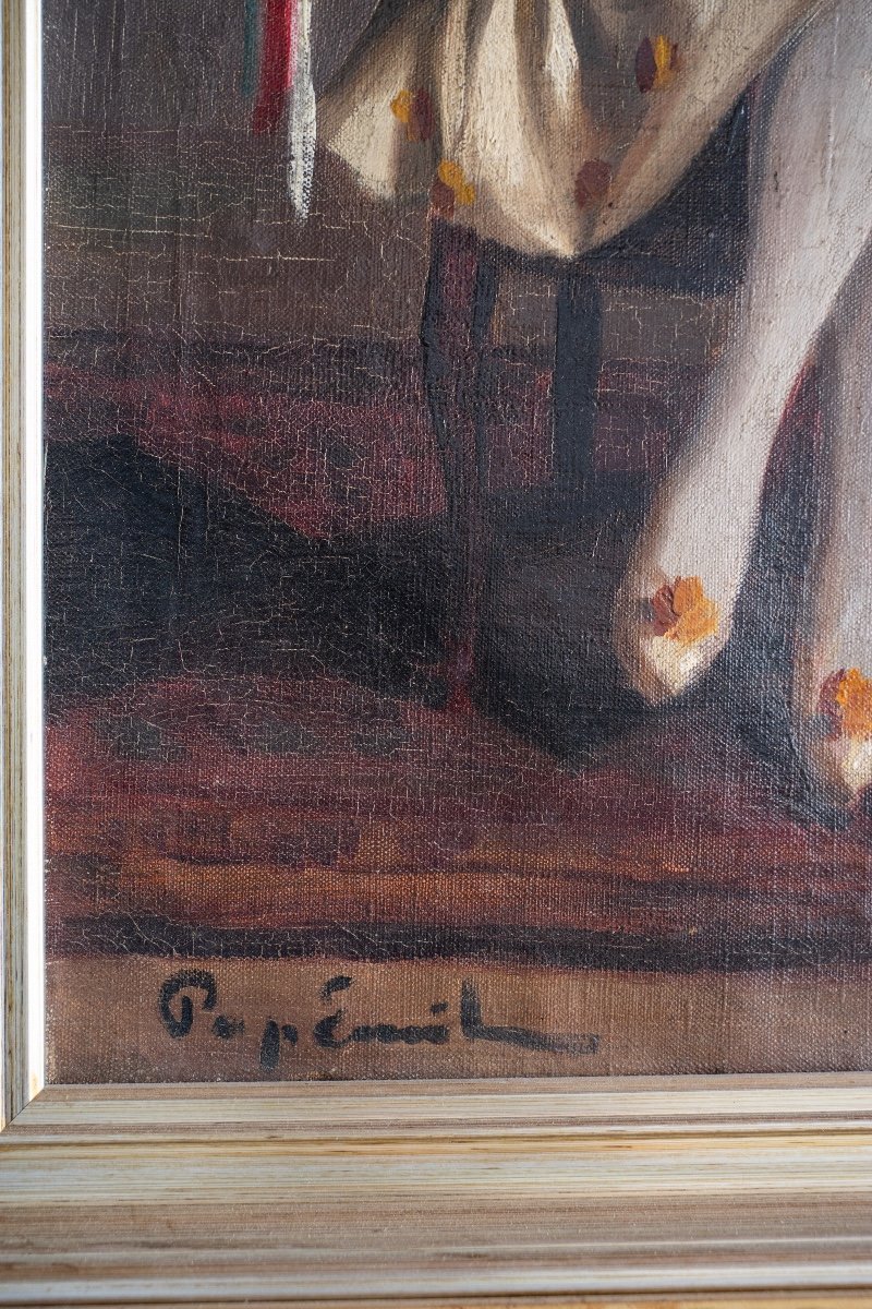 Dipinto raffigurante Pierrot, firmato Emil Pap-photo-1