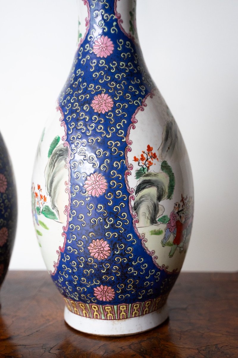 Coppia di antichi vasi cinesi in porcellana blu e bianca-photo-4