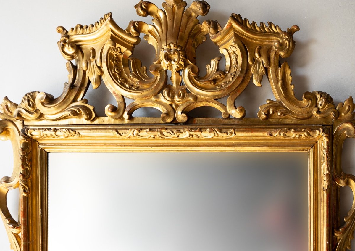 Specchiera antica in legno dorato intagliato-photo-3