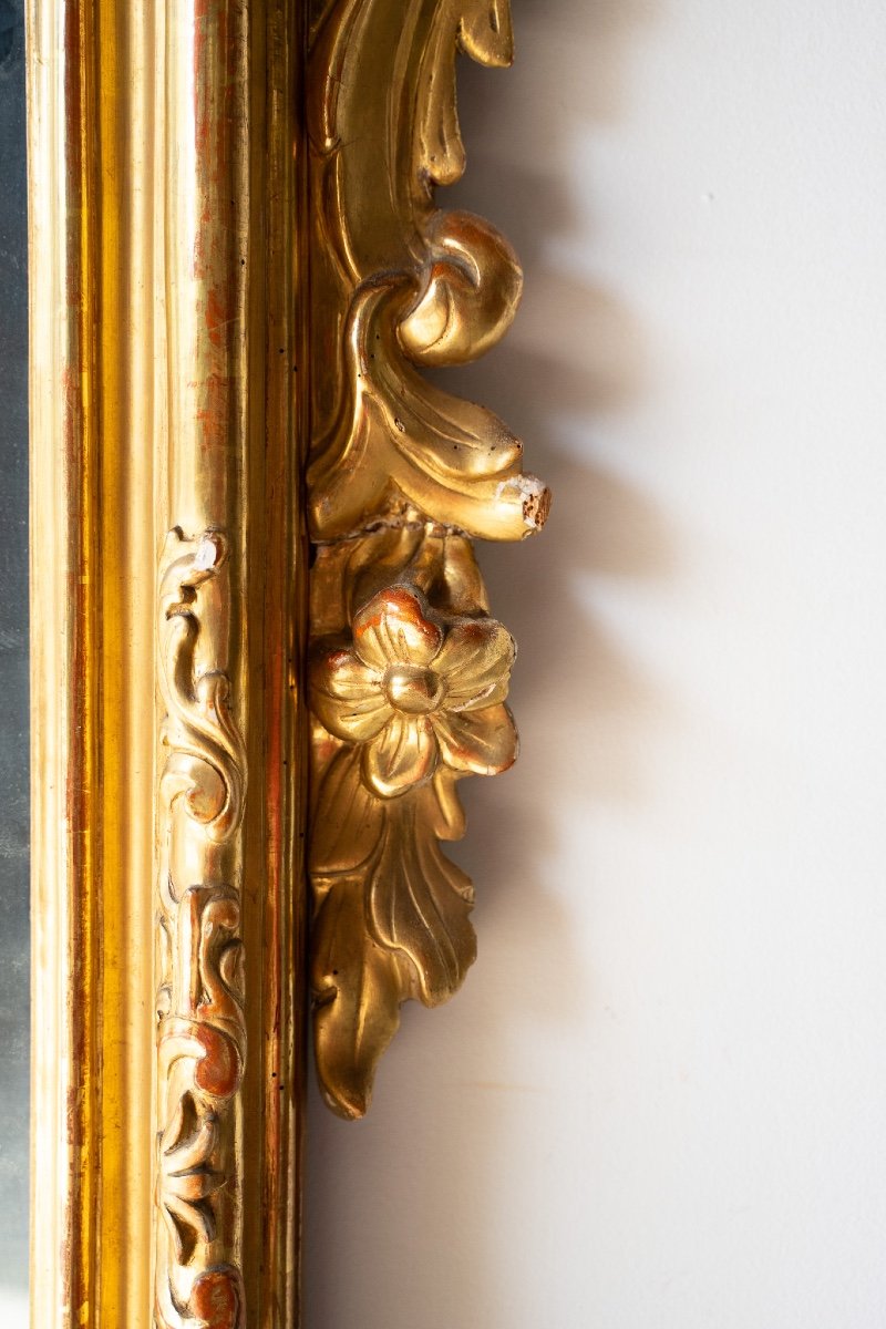 Specchiera antica in legno dorato intagliato-photo-4