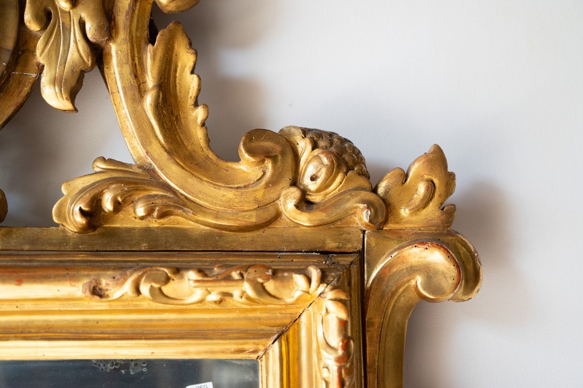 Specchiera antica in legno dorato intagliato-photo-5