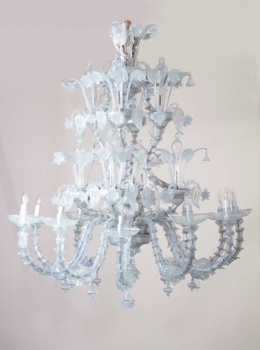 Lampadario in vetro di Murano anni '50, con 12 luci