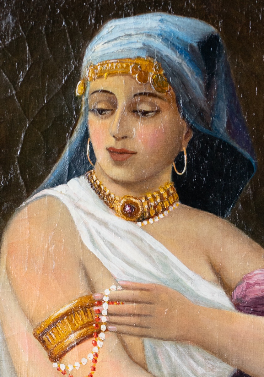 Dama con gioielli e gazza ladra – Olio su tela – metà XIX secolo-photo-3