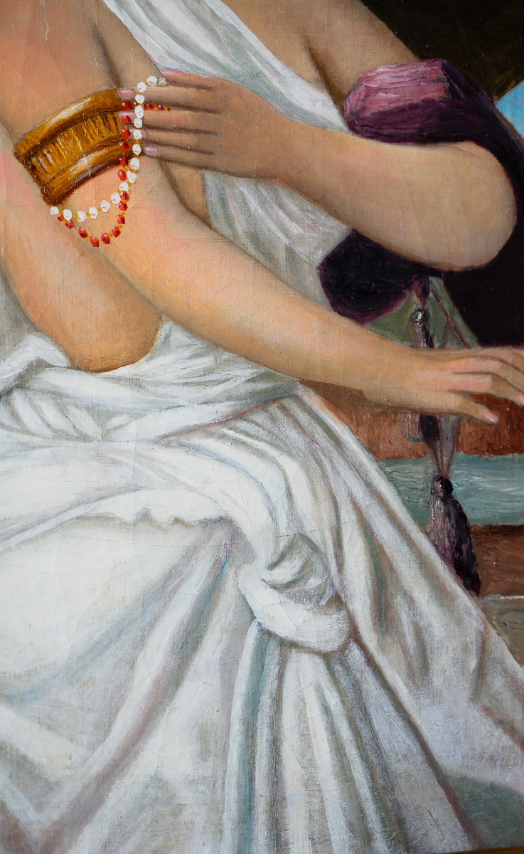 Dama con gioielli e gazza ladra – Olio su tela – metà XIX secolo-photo-4