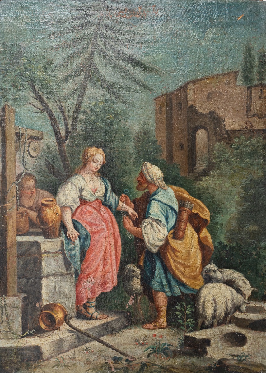 Coppia di dipinti ad olio su tela – Scene bibliche pastorali-photo-3