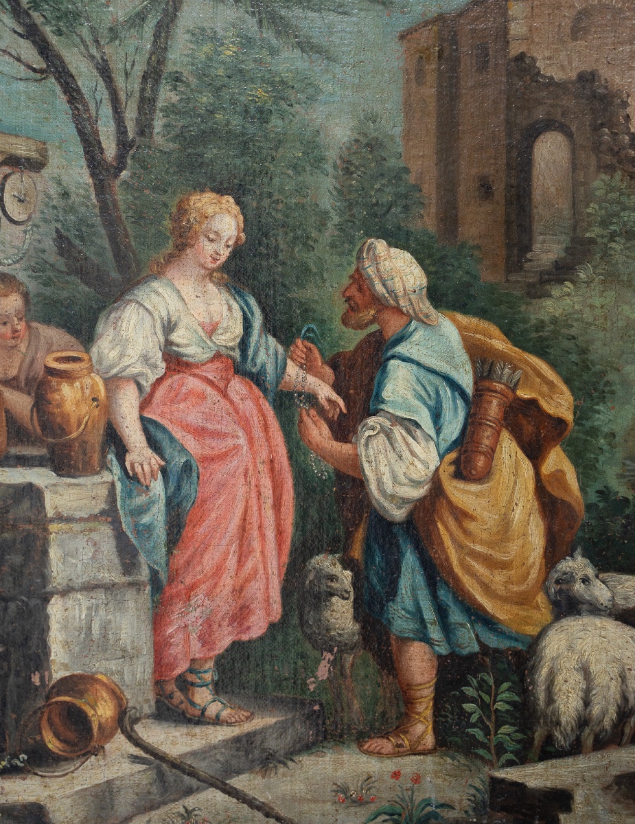 Coppia di dipinti ad olio su tela – Scene bibliche pastorali-photo-4
